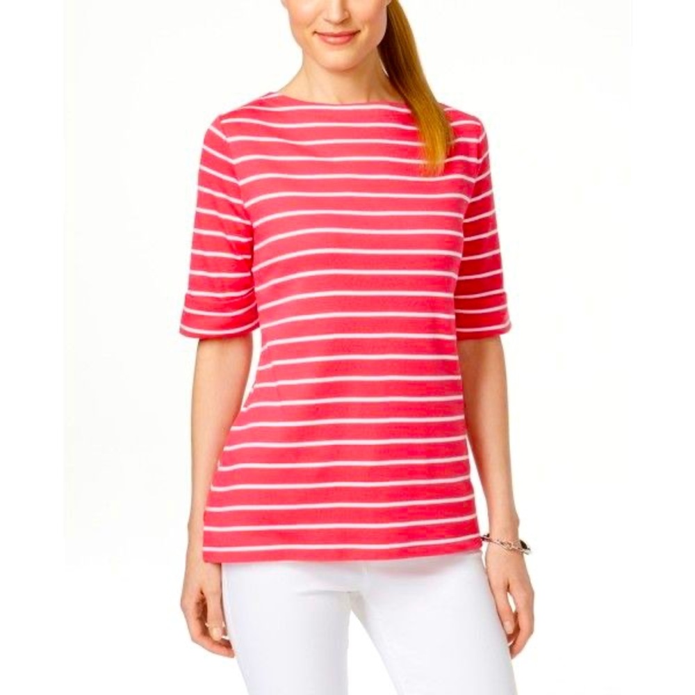 Karen Scott Coral Striped Plus Size Blouse